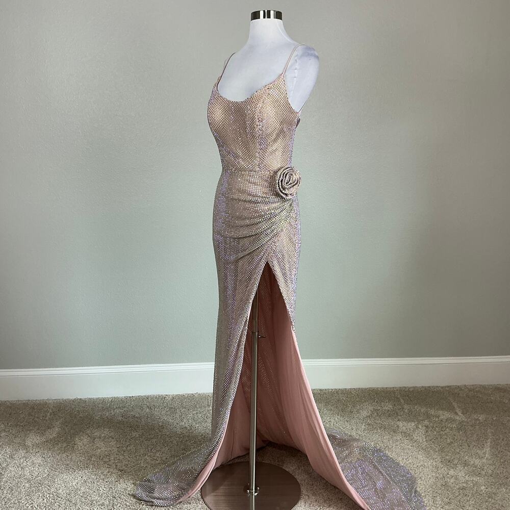 Jovani D5063 Pink Beaded Backless Column Evening Gown Thigh Slit Size 6 Dress - Picture 6 of 11